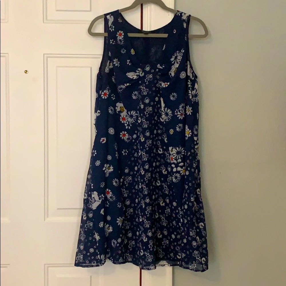 Navy Blue Floral Dress - Large